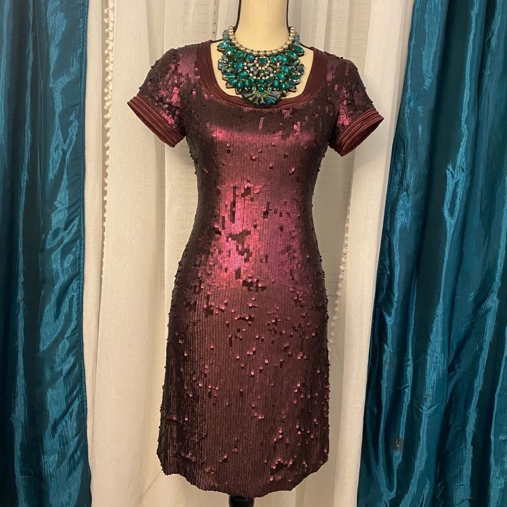 Badgley Mischka burgundy sequinned dress, size 2